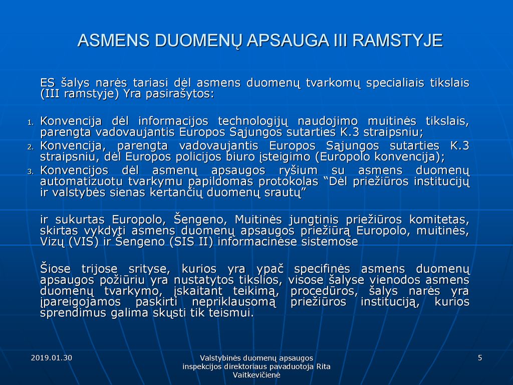 ASMENS DUOMENŲ APSAUGA III RAMSTYJE