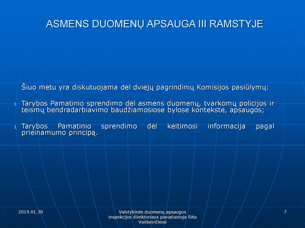 ASMENS DUOMENŲ APSAUGA III RAMSTYJE