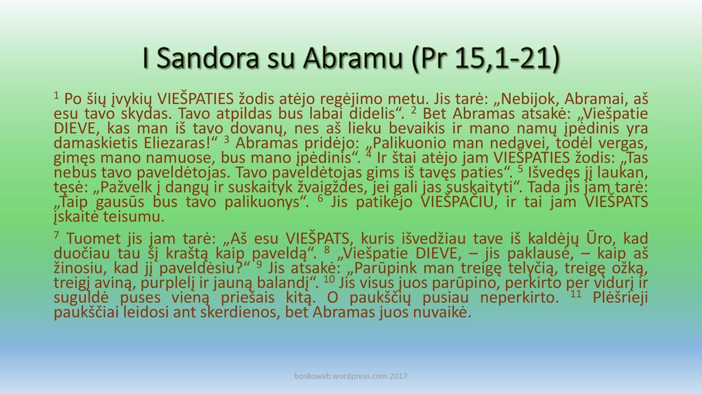 I Sandora su Abramu (Pr 15,1-21)