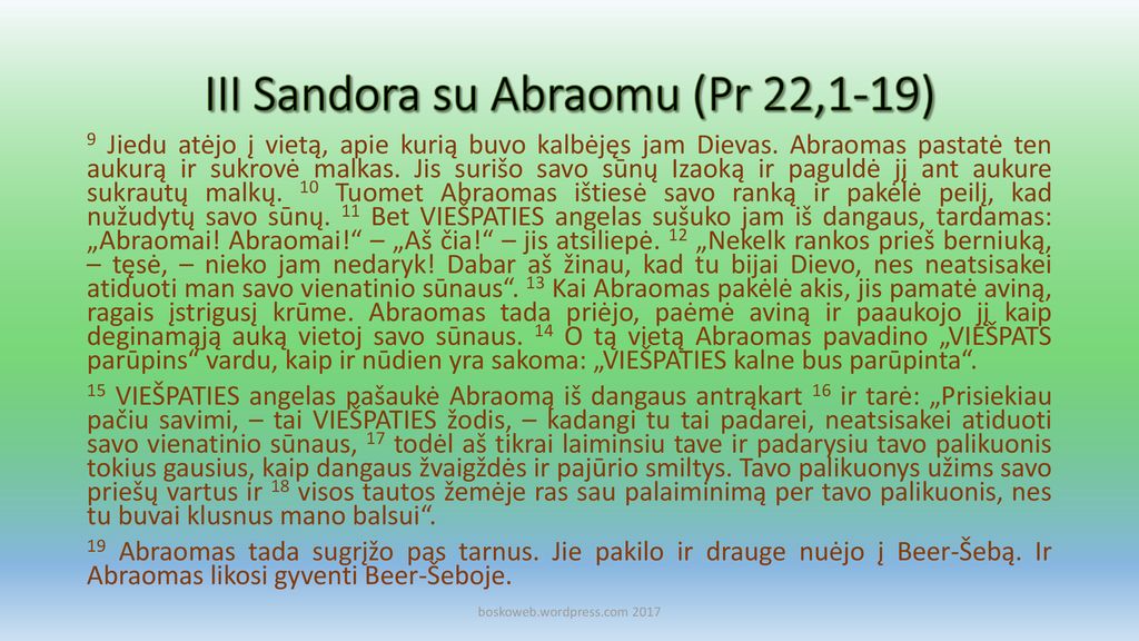 III Sandora su Abraomu (Pr 22,1-19)
