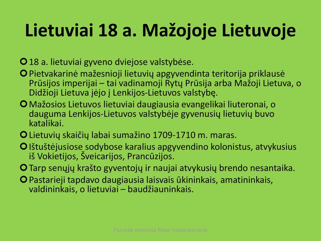 Lietuviai 18 a. Mažojoje Lietuvoje