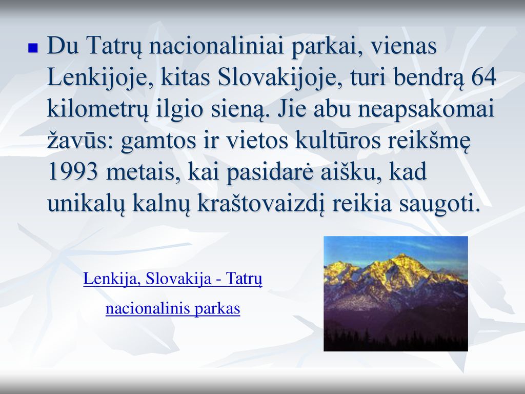 Lenkija, Slovakija - Tatrų nacionalinis parkas