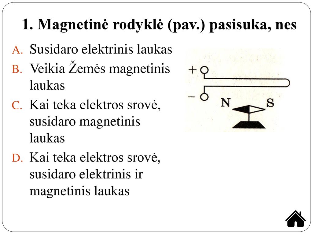 1. Magnetinė rodyklė (pav.) pasisuka, nes