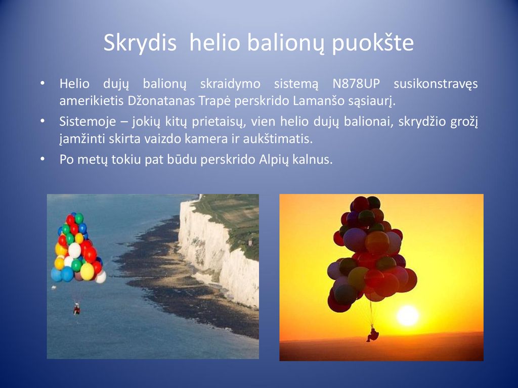 Skrydis helio balionų puokšte
