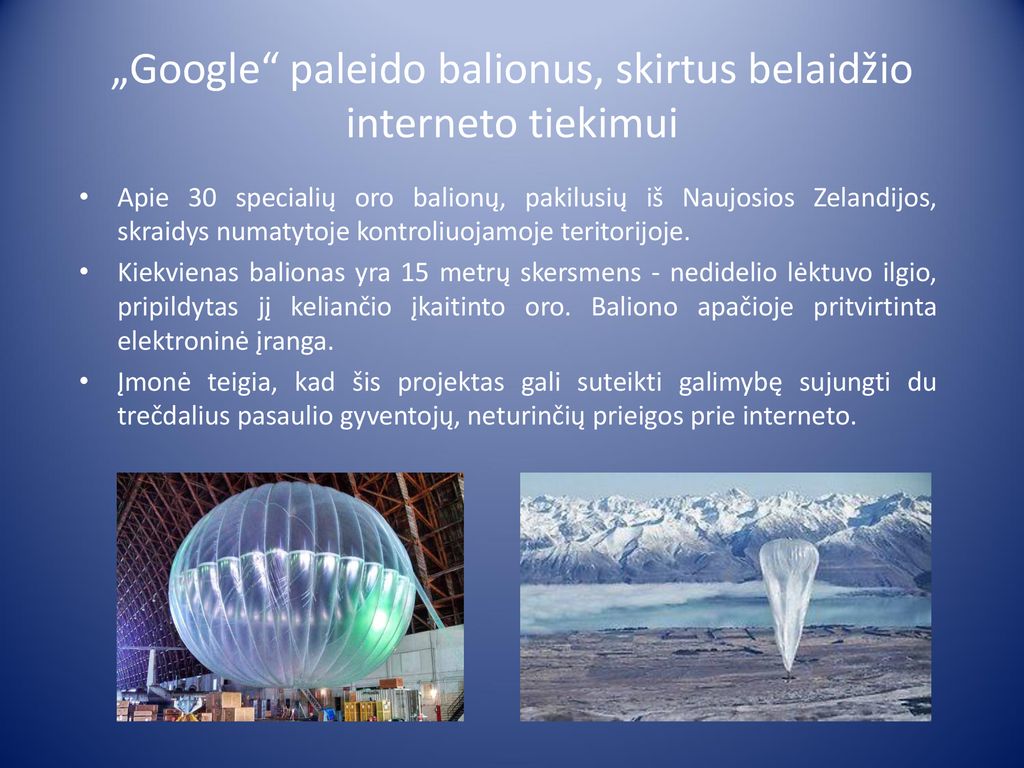 „Google paleido balionus, skirtus belaidžio interneto tiekimui