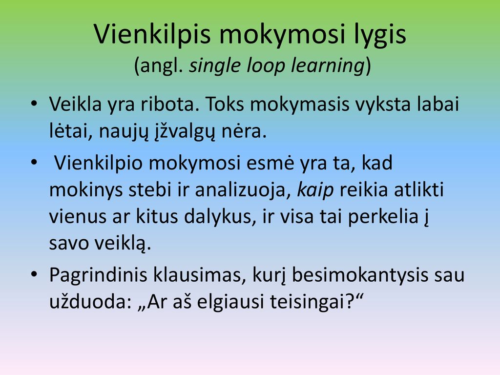 Vienkilpis mokymosi lygis (angl. single loop learning)