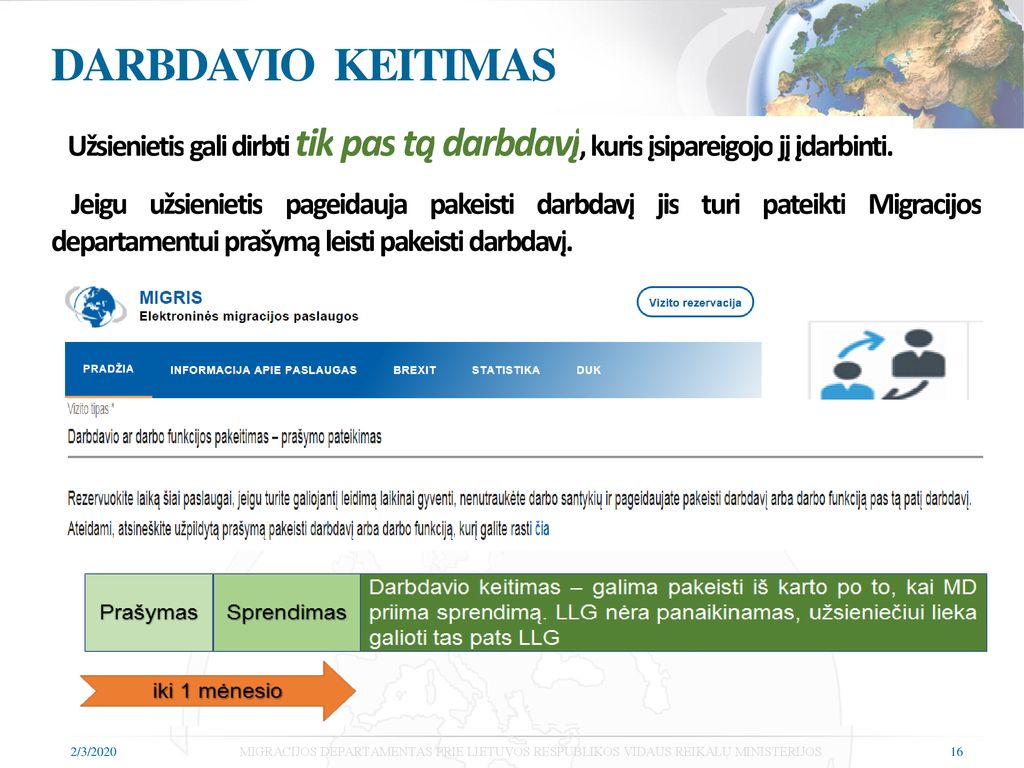 DARBDAVIO KEITIMAS Užsienietis gali dirbti tik pas tą darbdavį, kuris įsipareigojo jį įdarbinti.