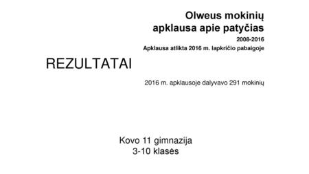 REZULTATAI Olweus mokinių apklausa apie patyčias Kovo 11 gimnazija