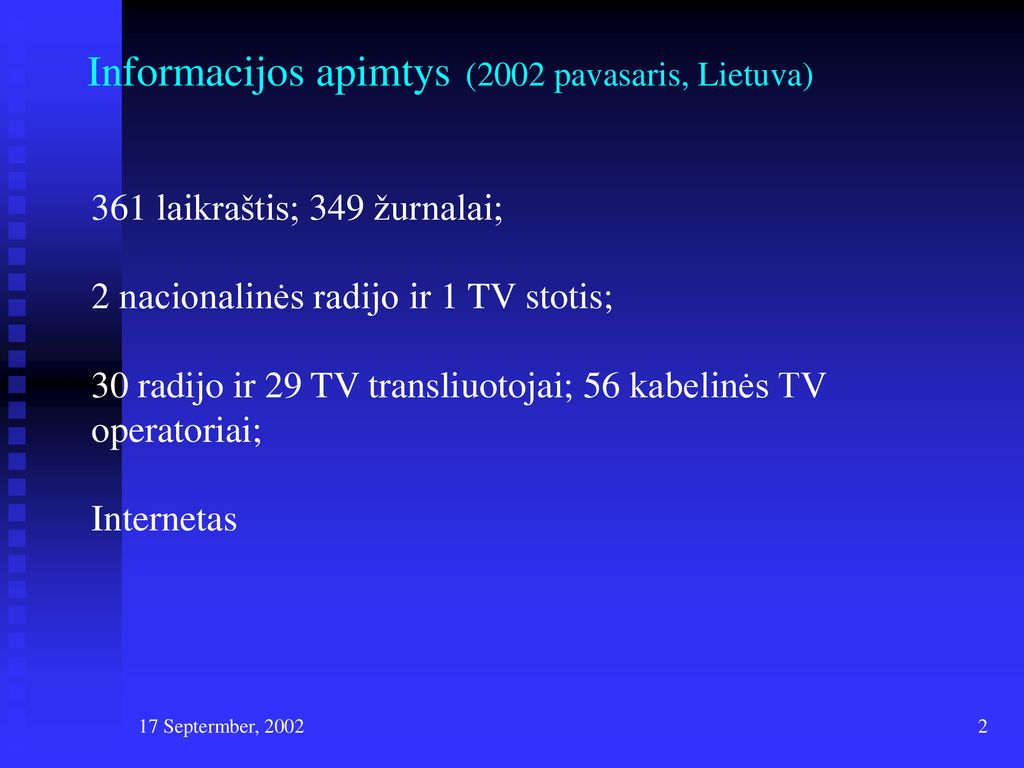 Informacijos apimtys (2002 pavasaris, Lietuva)