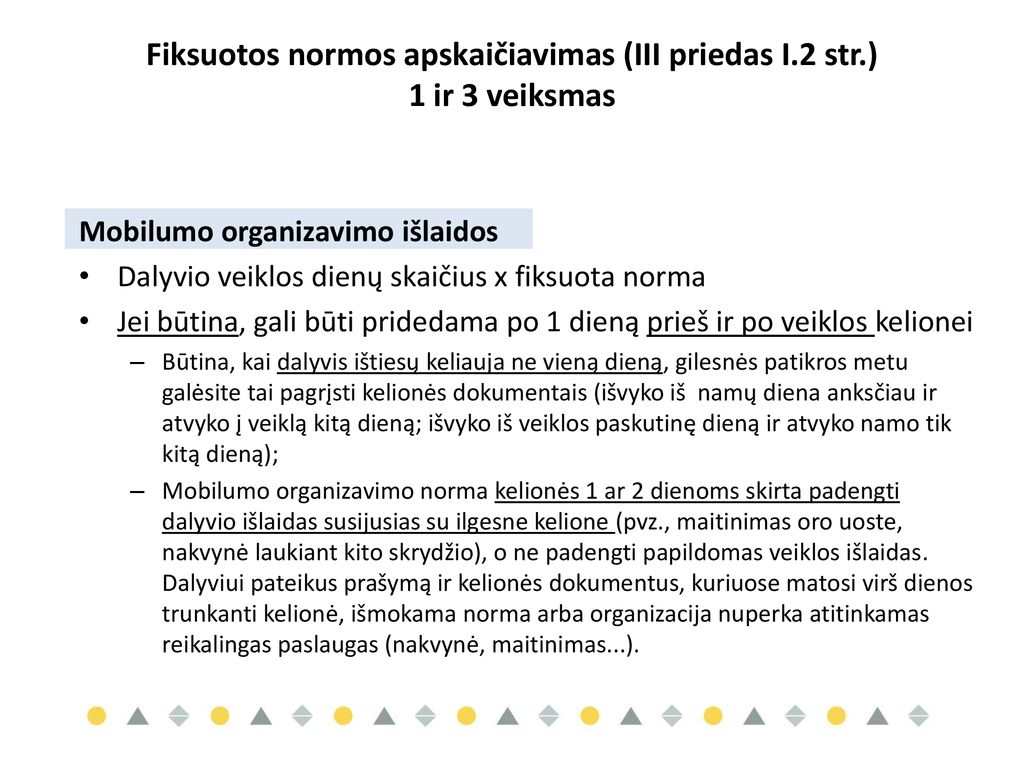 Fiksuotos normos apskaičiavimas (III priedas I.2 str.) 1 ir 3 veiksmas