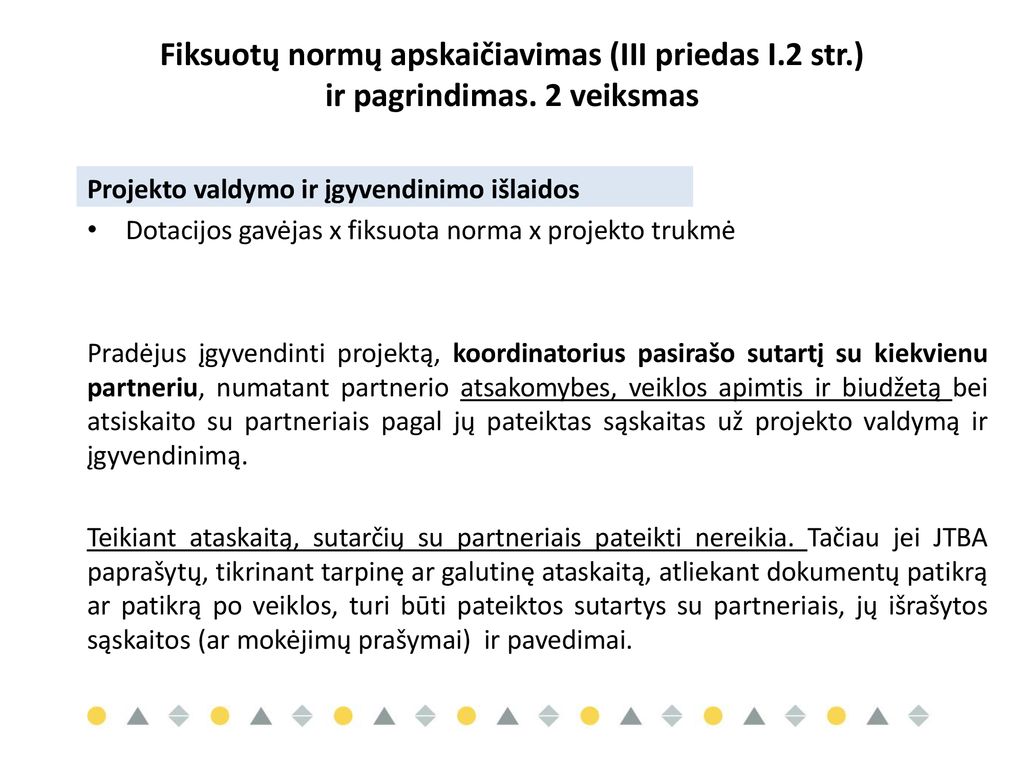 Fiksuotų normų apskaičiavimas (III priedas I. 2 str. ) ir pagrindimas