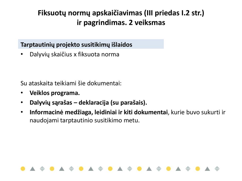 Fiksuotų normų apskaičiavimas (III priedas I. 2 str. ) ir pagrindimas