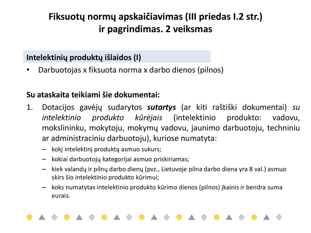 Fiksuotų normų apskaičiavimas (III priedas I. 2 str. ) ir pagrindimas