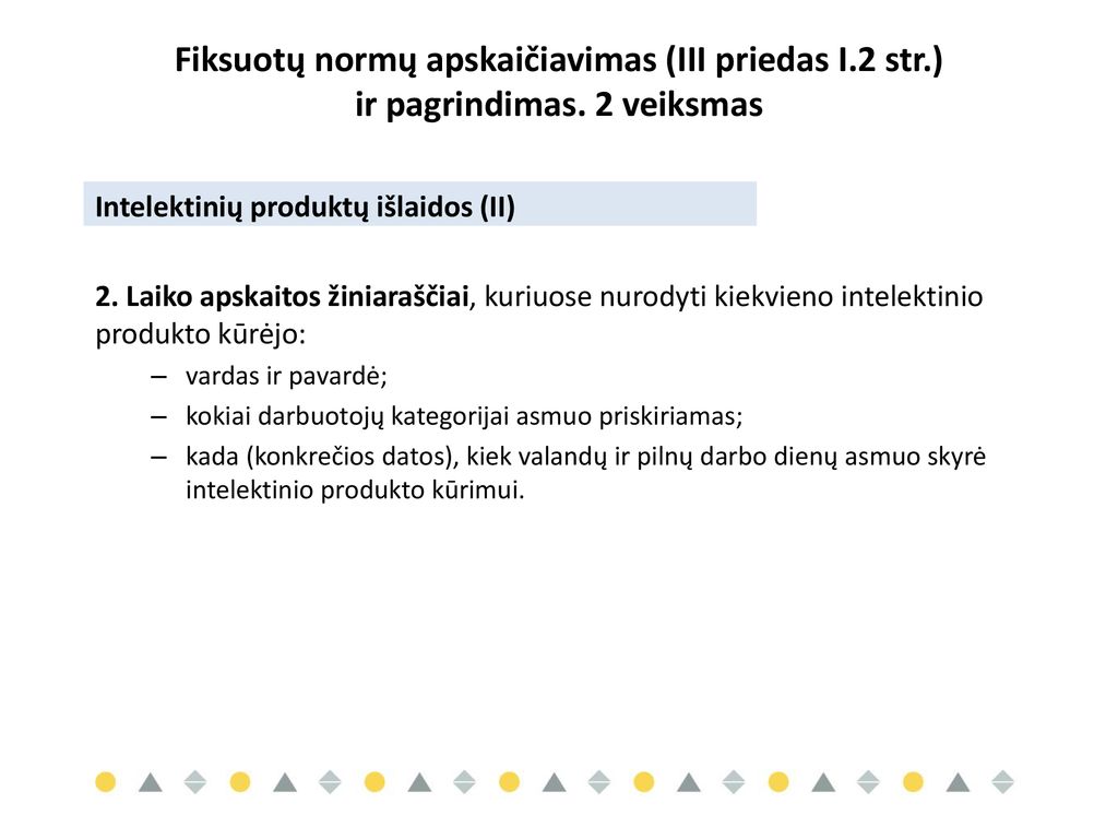 Fiksuotų normų apskaičiavimas (III priedas I. 2 str. ) ir pagrindimas
