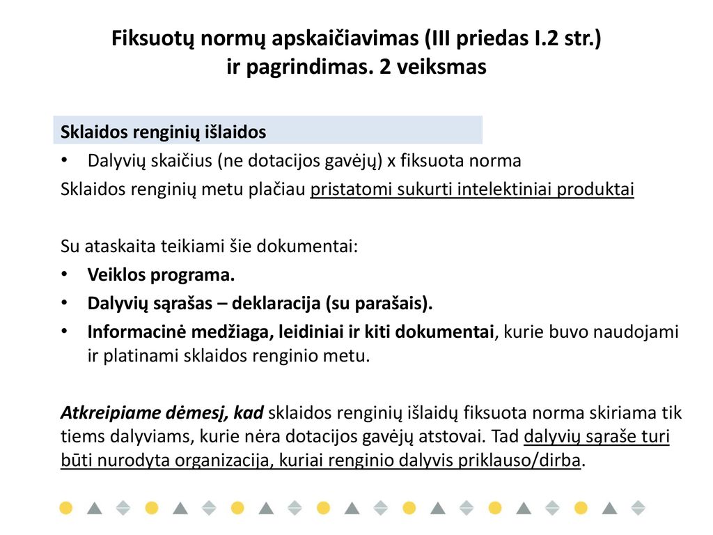 Fiksuotų normų apskaičiavimas (III priedas I. 2 str. ) ir pagrindimas