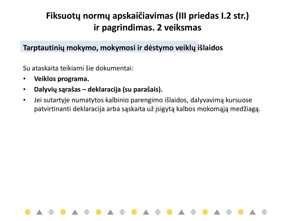 Fiksuotų normų apskaičiavimas (III priedas I. 2 str. ) ir pagrindimas