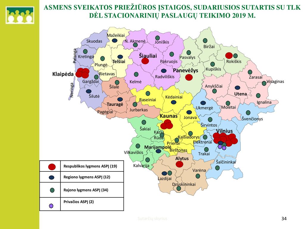 Asmens sveikatos priežiūros įstaigos, sudariusios sutartis su TLK dėl STACIONARINIŲ paslaugų teikimo 2019 m.