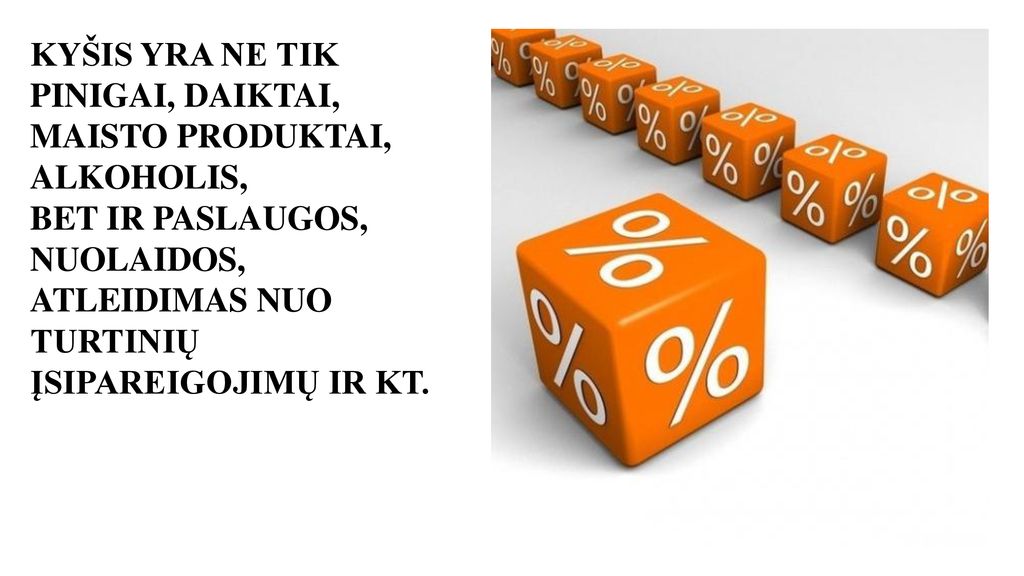 KYŠIS YRA NE TIK PINIGAI, DAIKTAI, MAISTO PRODUKTAI, ALKOHOLIS,