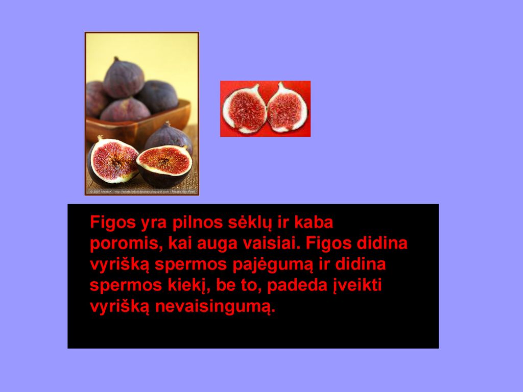 Figos yra pilnos sėklų ir kaba poromis, kai auga vaisiai