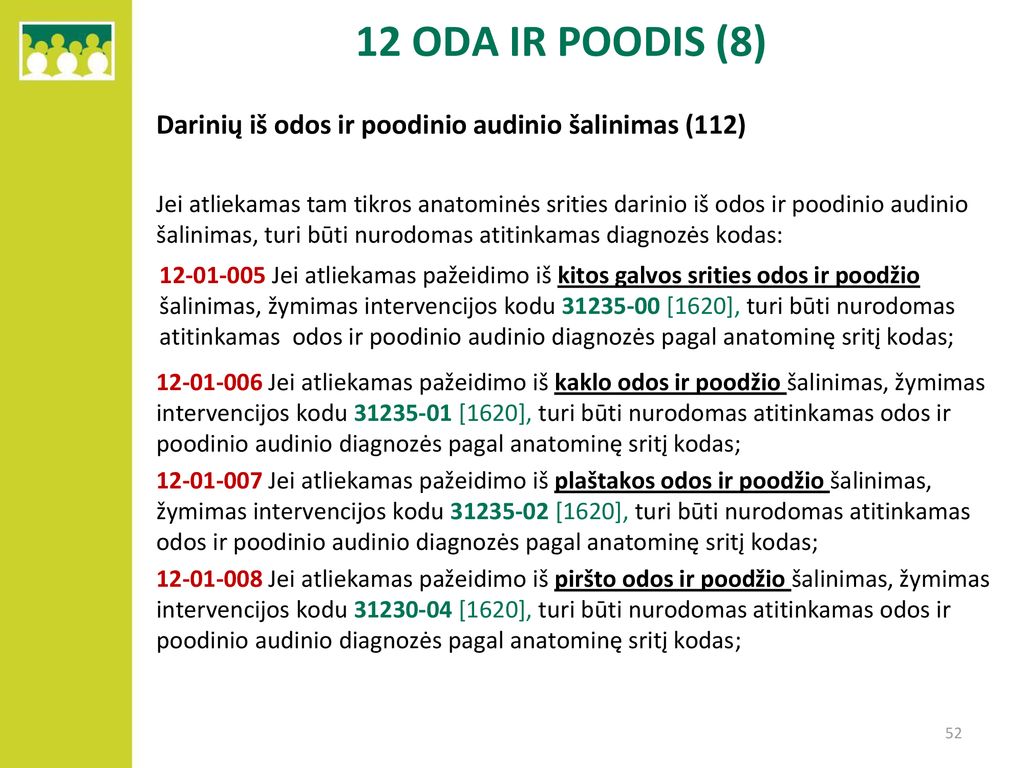 12 ODA IR POODIS (8) Darinių iš odos ir poodinio audinio šalinimas (112)