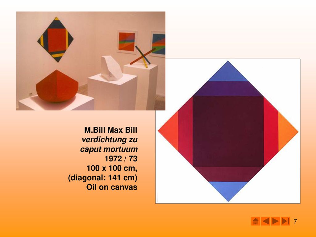 M.Bill Max Bill verdichtung zu caput mortuum 1972 / x 100 cm, (diagonal: 141 cm) Oil on canvas